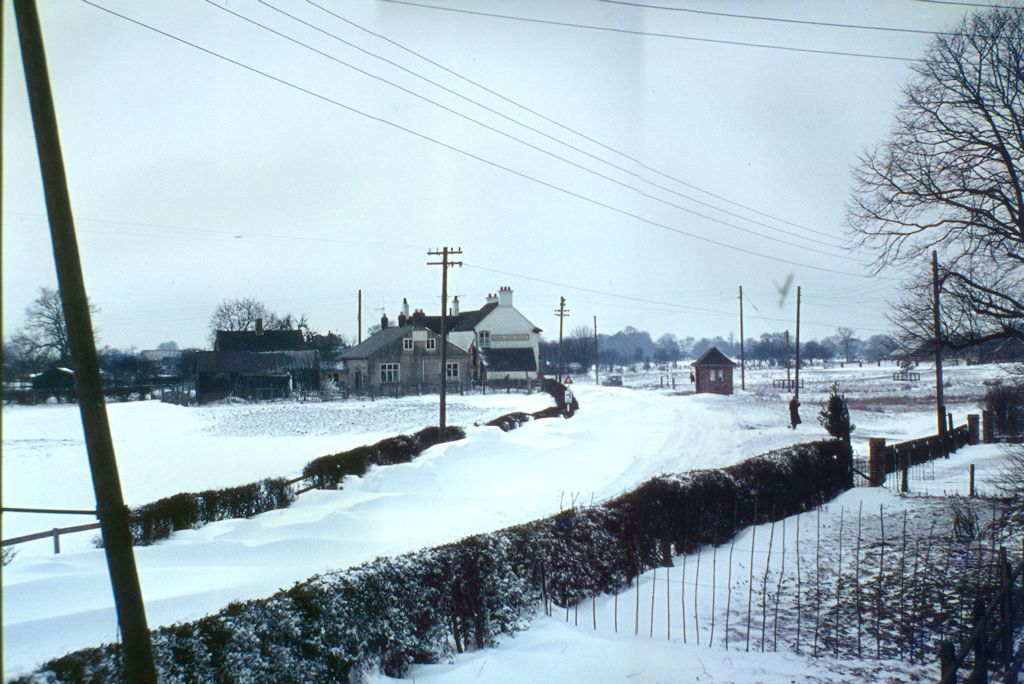 Hankelow snow scene 1 - March 1965 - View from the Grey House towards the White Lion